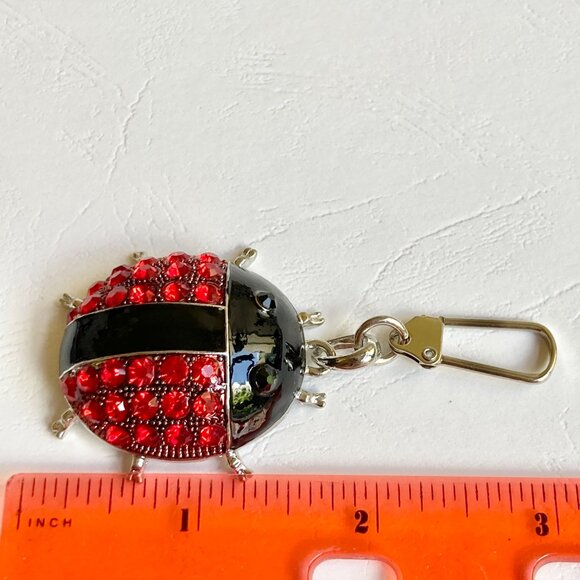 Red Ladybug Keychain Zipper Pull Purse Enamel Charm Backpack Crystal Silver Tone - Picture 9 of 9